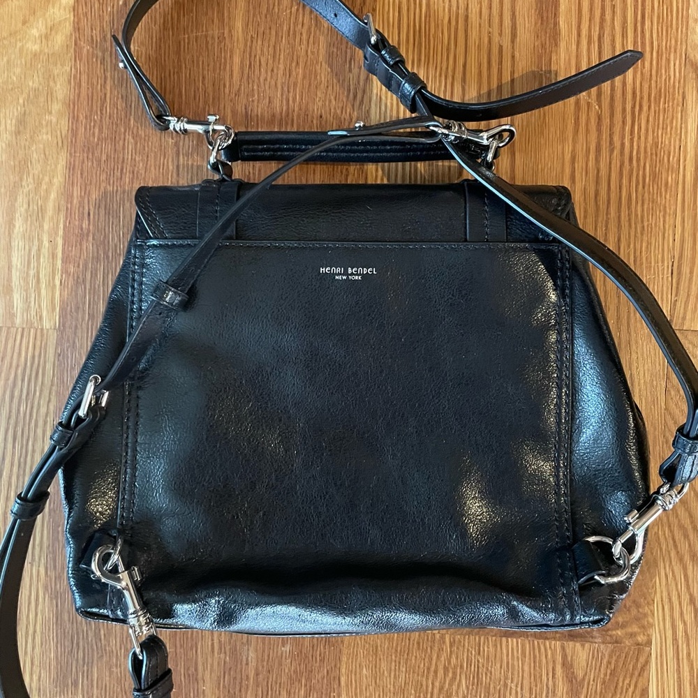 Henri Bendel black patent leather backpack